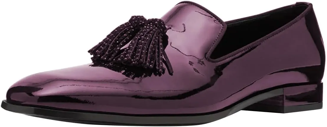 FSJ Men's Tassel Slip-on Loafers Square Toe Patent Leather & Velvet Formal Tuxedo Suit Flats Business Casual Dress Shoes Size 4-16 US