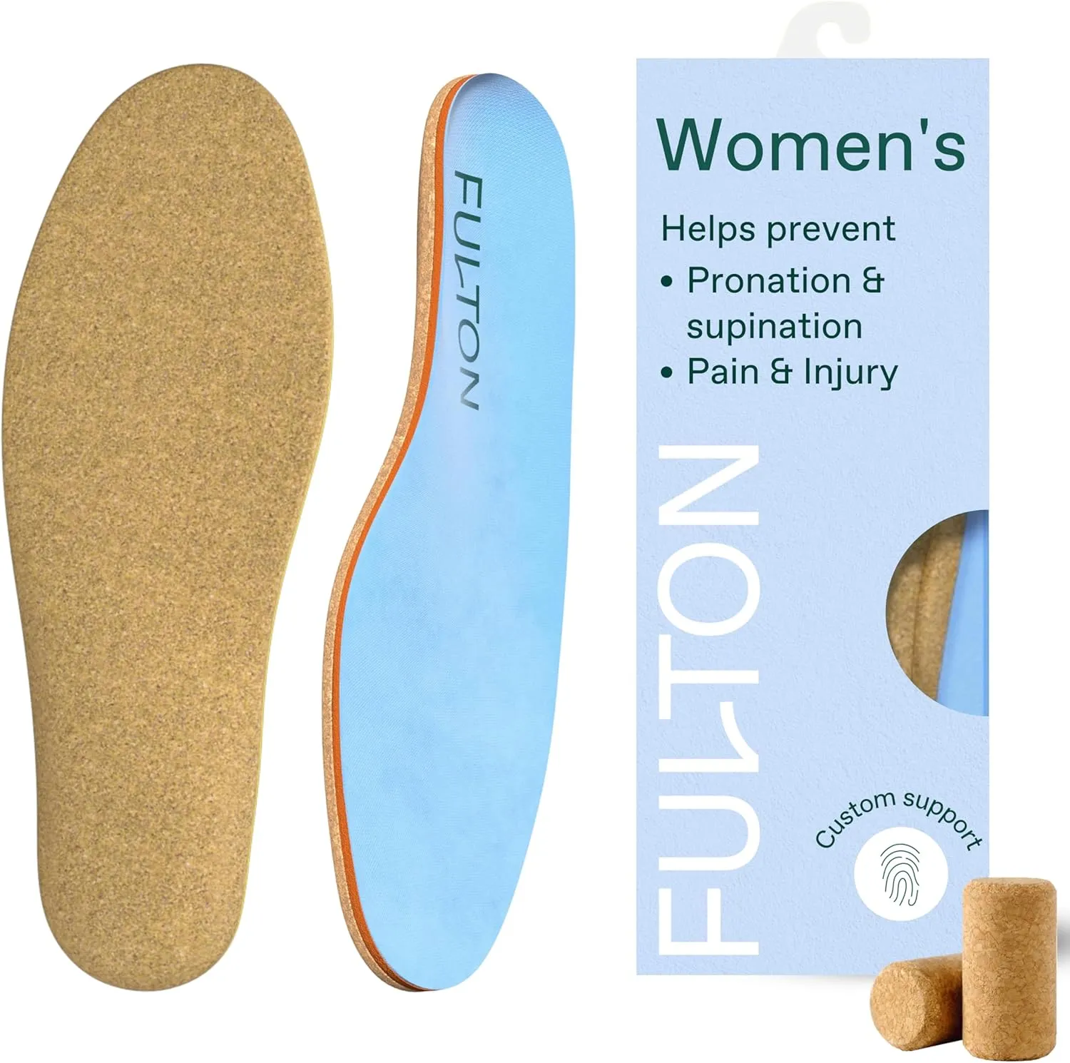 Fulton Athletic Running Insoles for Women - Shock Absorbing Insoles with High Impact Arch Support - Custom Molding Cork Inserts Alleviate Plantar Fasciitis & Foot Fatigue (Women's Wide 7.5-8)