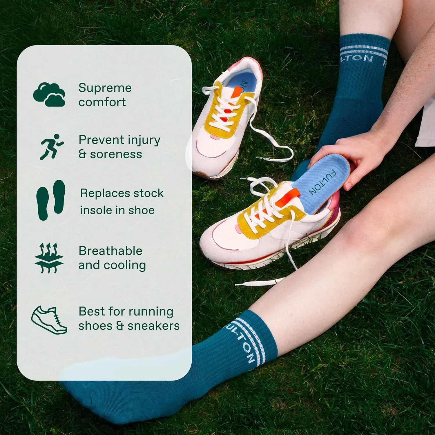 Fulton Athletic Running Insoles for Women - Shock Absorbing Insoles with High Impact Arch Support - Custom Molding Cork Inserts Alleviate Plantar Fasciitis & Foot Fatigue (Women's Wide 7.5-8)