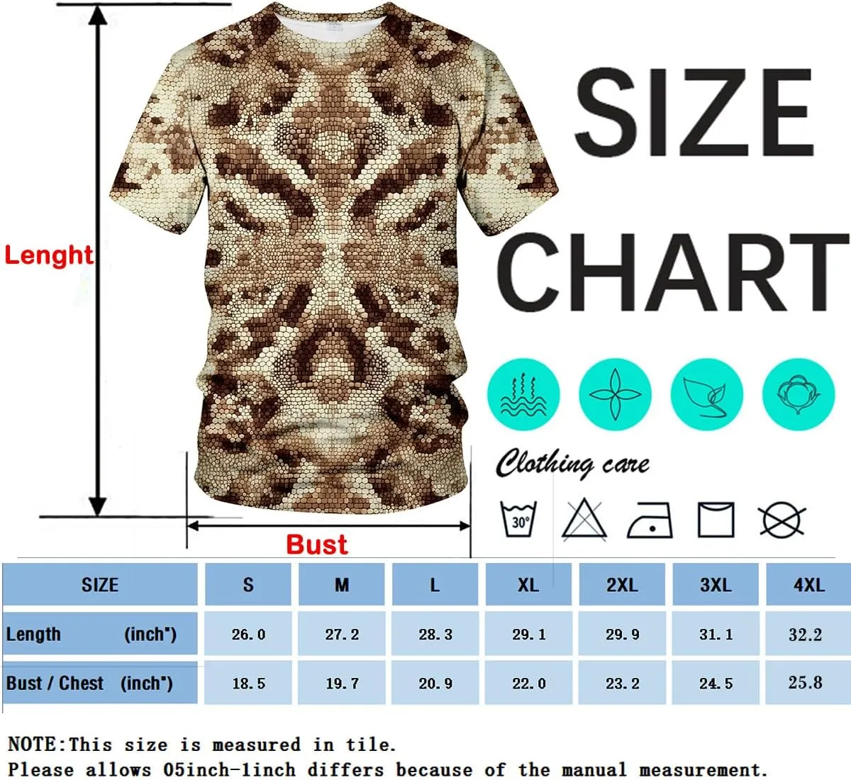 Funny Snake Scales Graphic T-Shirt Novelty Short Sleeve Crewneck Shirt