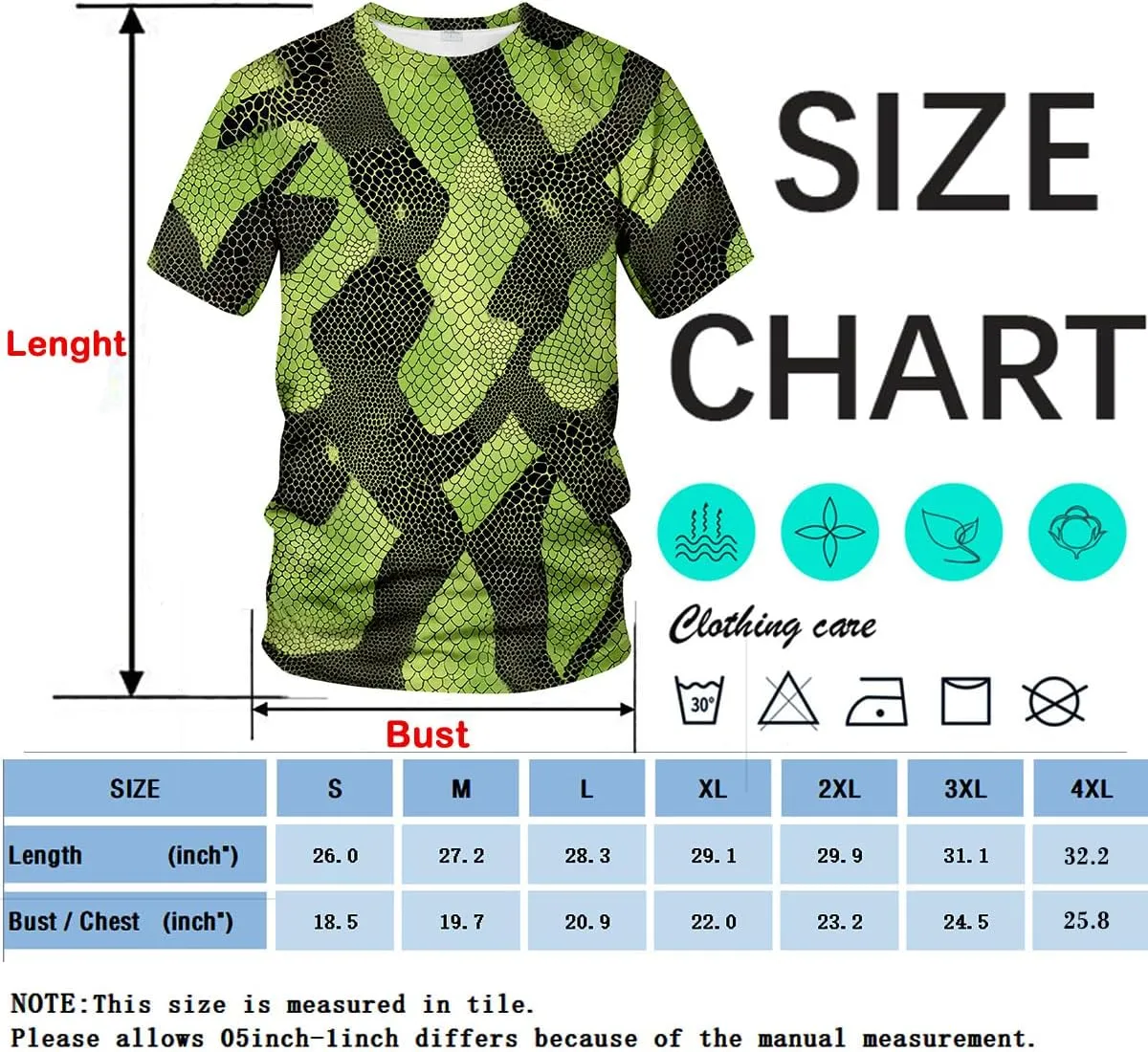 Funny Snake Scales Graphic T-Shirt Novelty Short Sleeve Crewneck Shirt