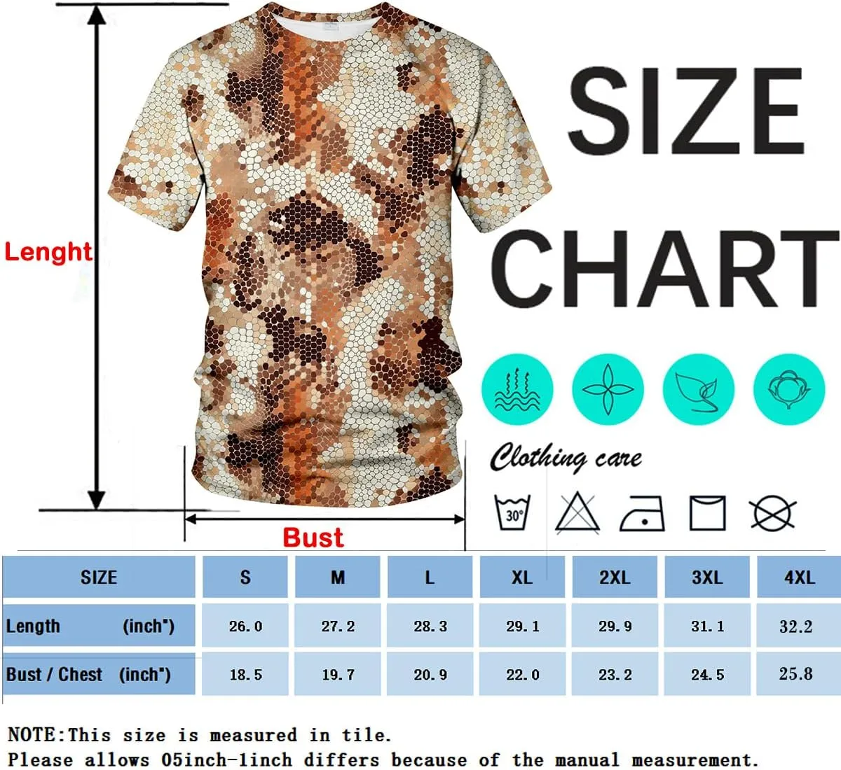 Funny Snake Scales Graphic T-Shirt Novelty Short Sleeve Crewneck Shirt