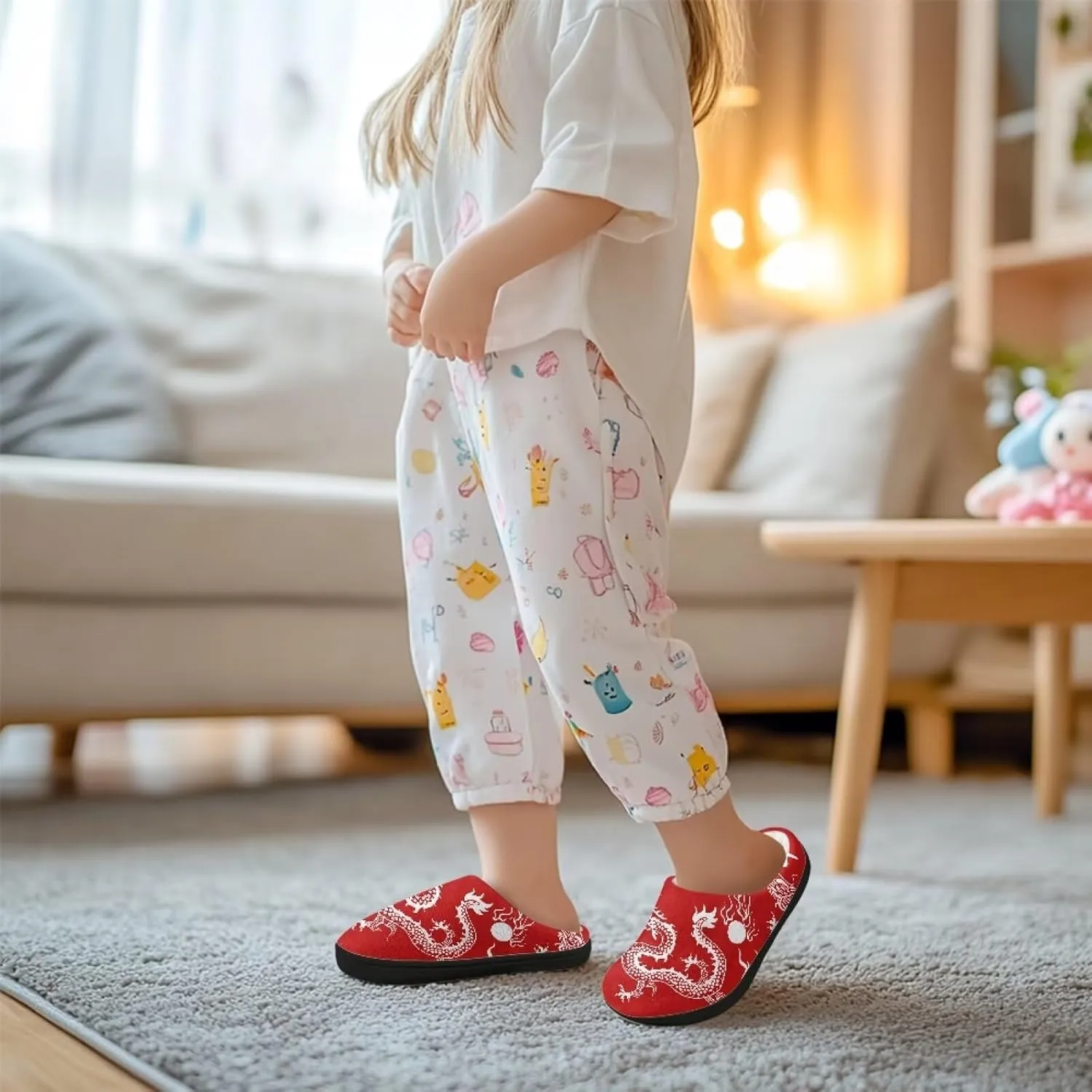 Fuzzy House Slippers for Kids Warm Comfort Outdoor Indoor Slipper Winter Cozy Cotton Non-Slip Slippers for Toddler Boys Girls US 9-15