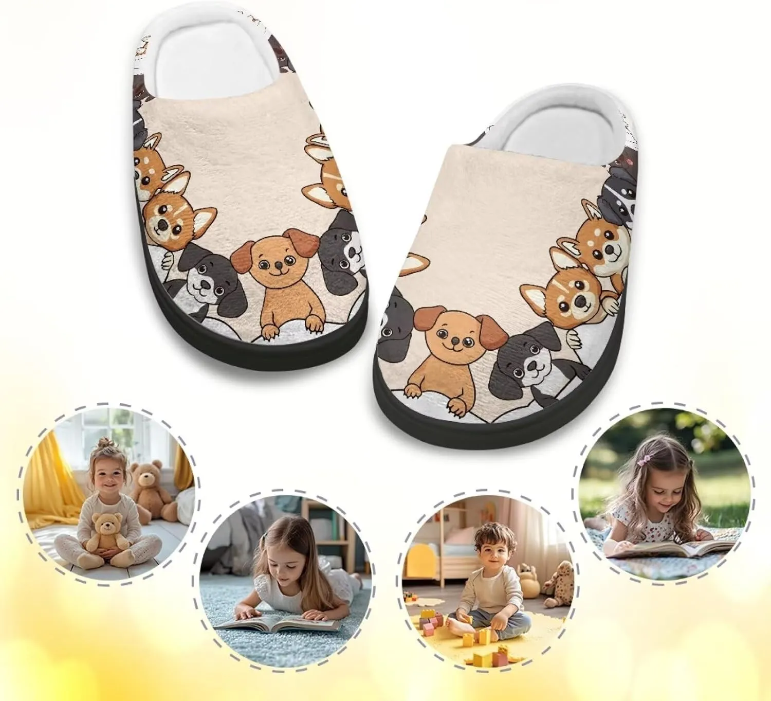 Fuzzy House Slippers for Kids Warm Comfort Outdoor Indoor Slipper Winter Cozy Cotton Non-Slip Slippers for Toddler Boys Girls US 9-15