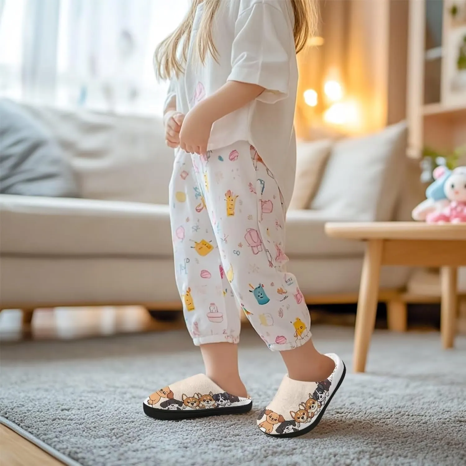 Fuzzy House Slippers for Kids Warm Comfort Outdoor Indoor Slipper Winter Cozy Cotton Non-Slip Slippers for Toddler Boys Girls US 9-15