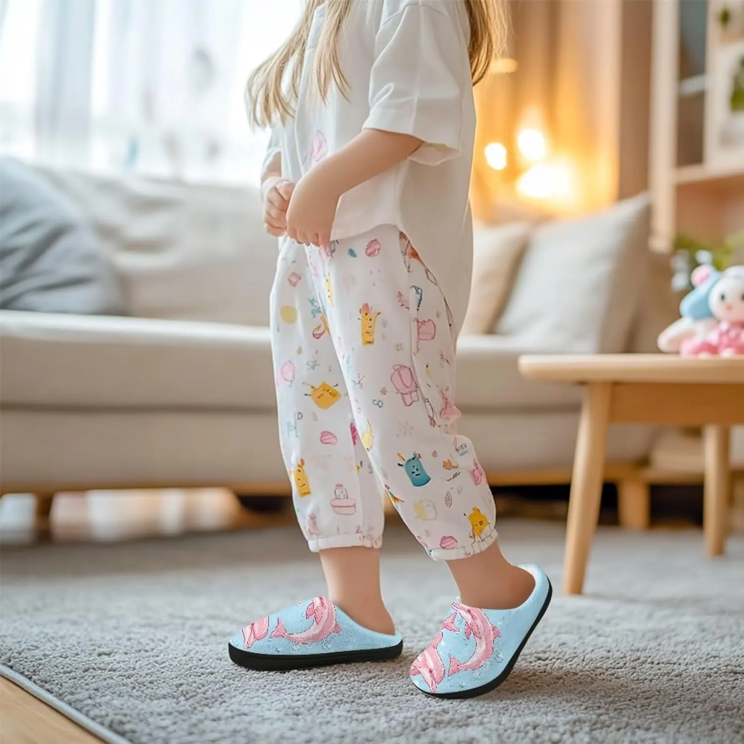 Fuzzy House Slippers for Kids Warm Comfort Outdoor Indoor Slipper Winter Cozy Cotton Non-Slip Slippers for Toddler Boys Girls US 9-15