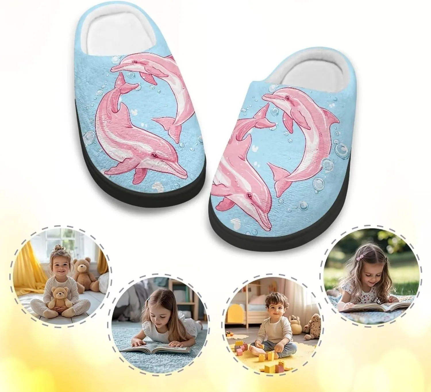 Fuzzy House Slippers for Kids Warm Comfort Outdoor Indoor Slipper Winter Cozy Cotton Non-Slip Slippers for Toddler Boys Girls US 9-15