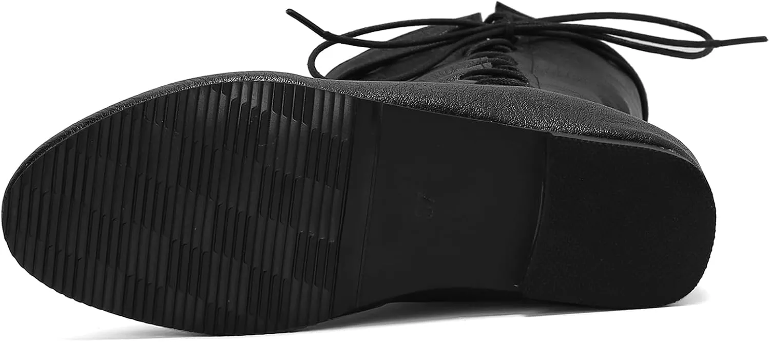 Gicoiz Women Lace Up Comfort Round Toe Vinatge Flats Moccasin Boots