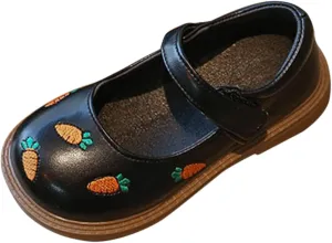 Girls Mary Jane Shoes Non Slip Wedding Party Dress Shoes Comfort Cute Carrot Pattern Low Heel Ballet Flats