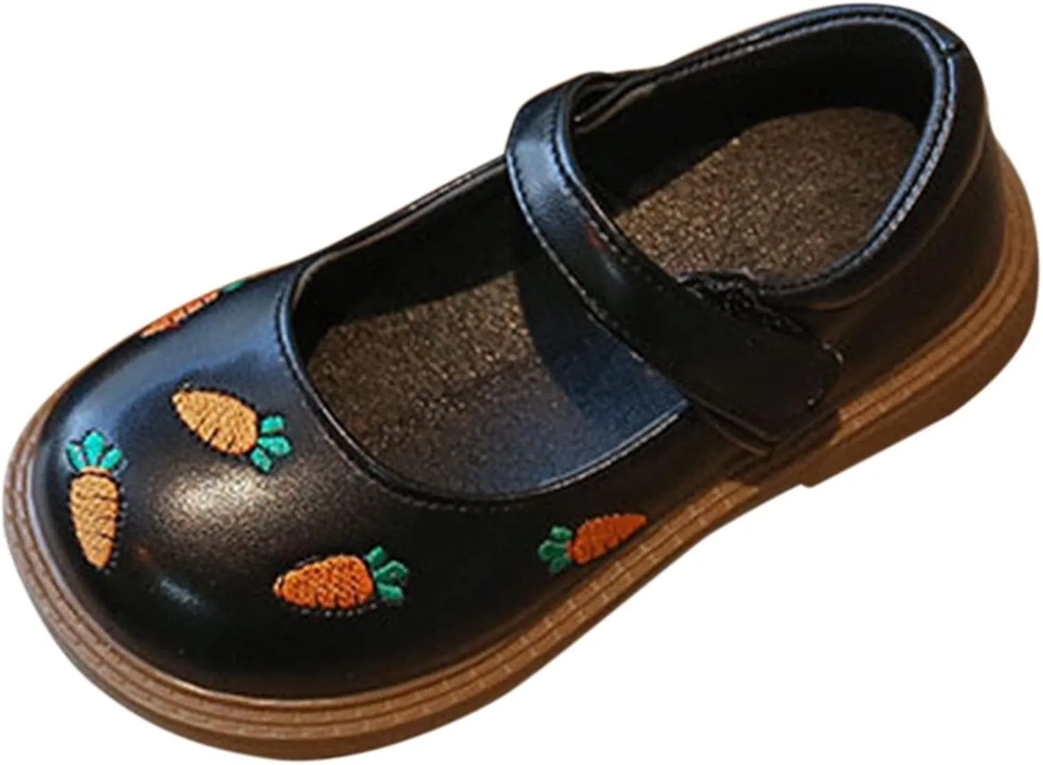 Girls Mary Jane Shoes Non Slip Wedding Party Dress Shoes Comfort Cute Carrot Pattern Low Heel Ballet Flats