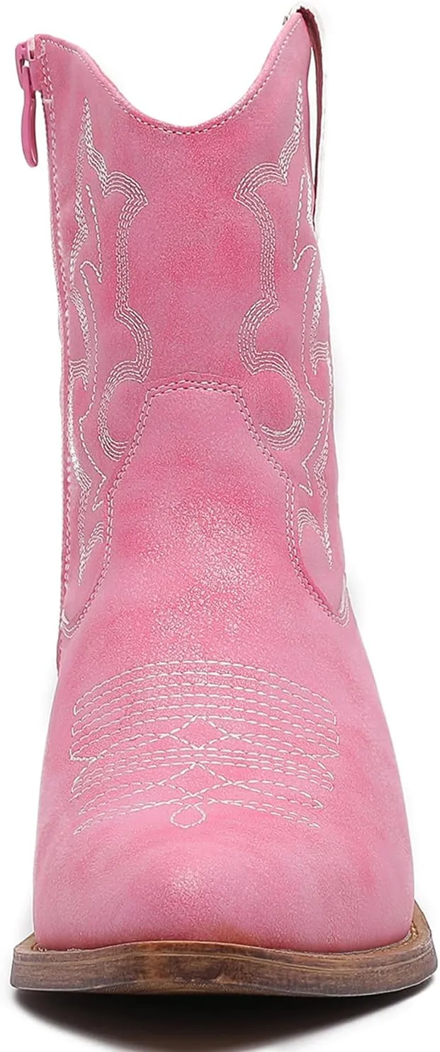 GLOBALWIN Cowboy Boots For Women Cute Cowgirl Boots Women's Western Boots With Embroidery Side Zipper Chunky Heel