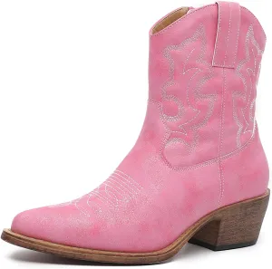 GLOBALWIN Cowboy Boots For Women Cute Cowgirl Boots Women's Western Boots With Embroidery Side Zipper Chunky Heel