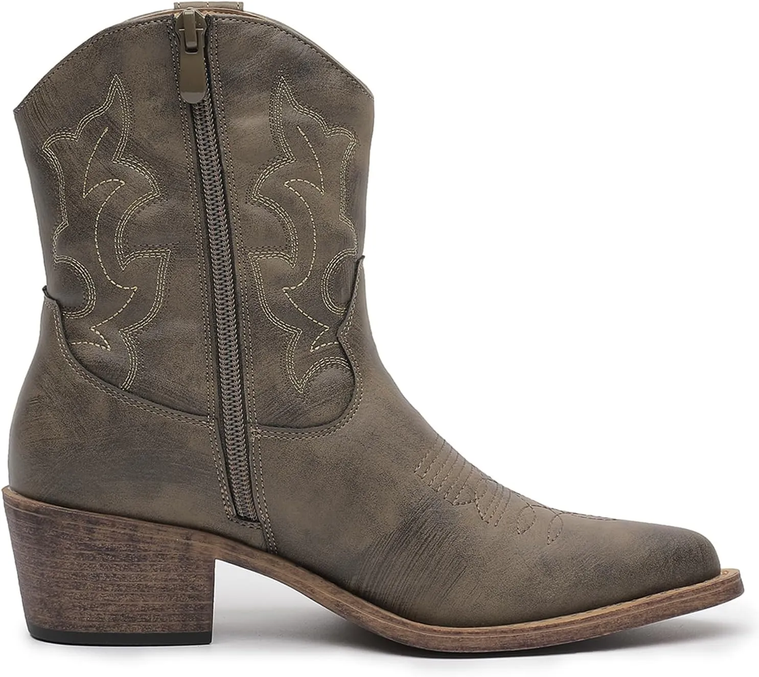 GLOBALWIN Cowboy Boots For Women Cute Cowgirl Boots Women's Western Boots With Embroidery Side Zipper Chunky Heel