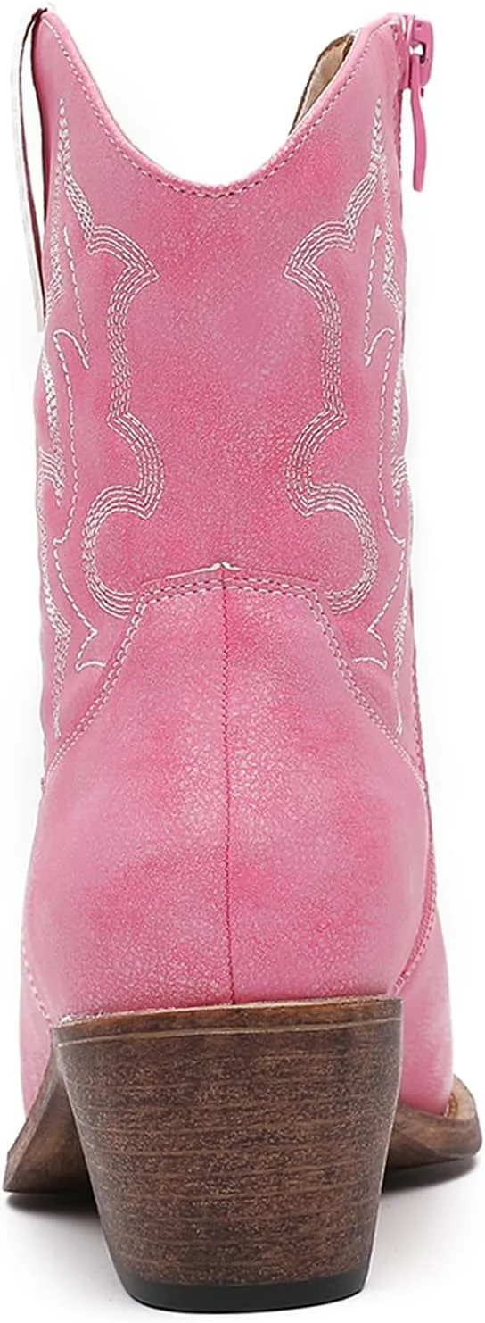 GLOBALWIN Cowboy Boots For Women Cute Cowgirl Boots Women's Western Boots With Embroidery Side Zipper Chunky Heel