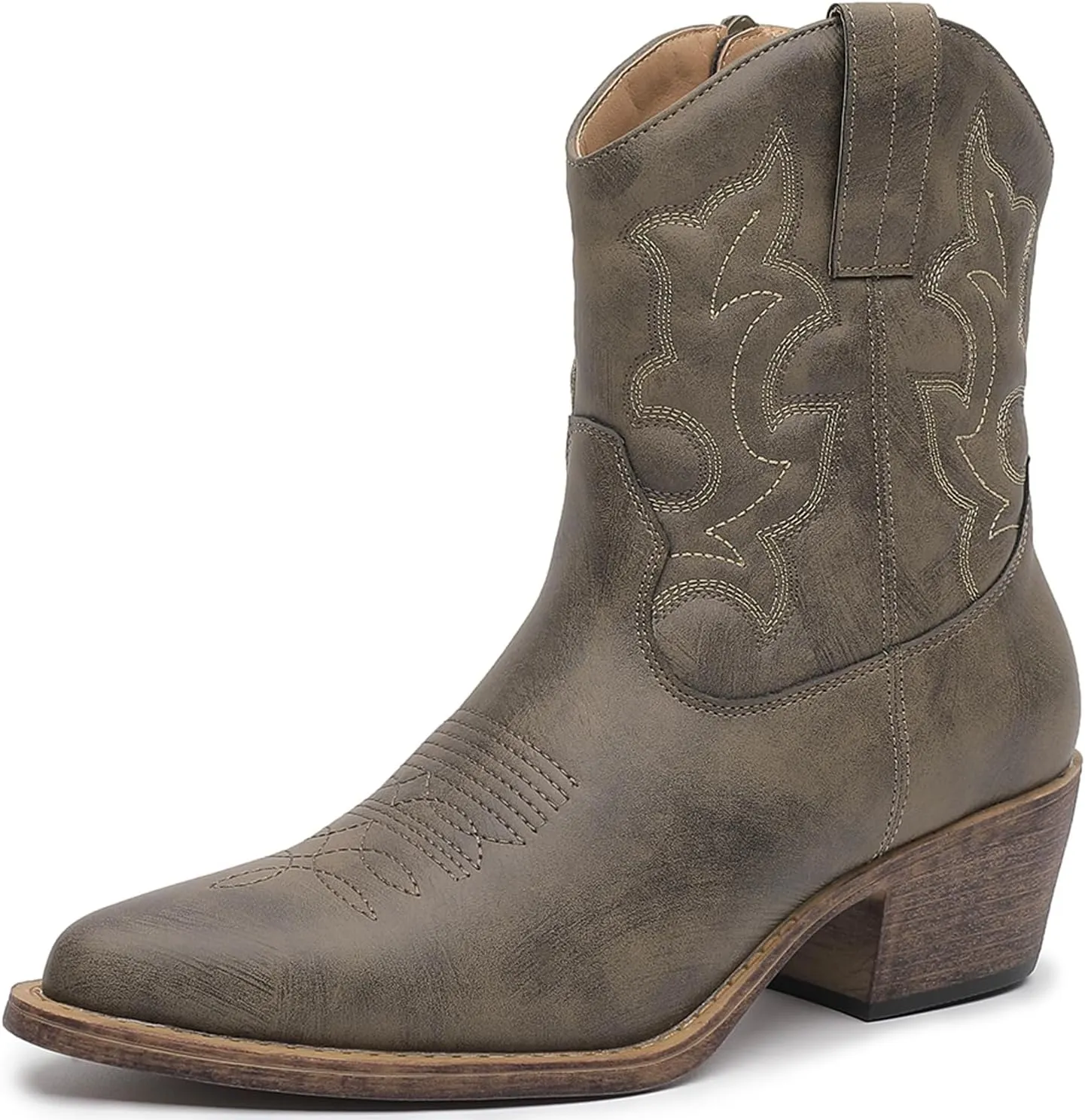 GLOBALWIN Cowboy Boots For Women Cute Cowgirl Boots Women's Western Boots With Embroidery Side Zipper Chunky Heel