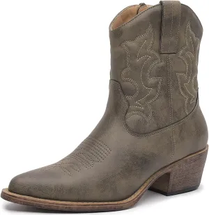GLOBALWIN Cowboy Boots For Women Cute Cowgirl Boots Women's Western Boots With Embroidery Side Zipper Chunky Heel