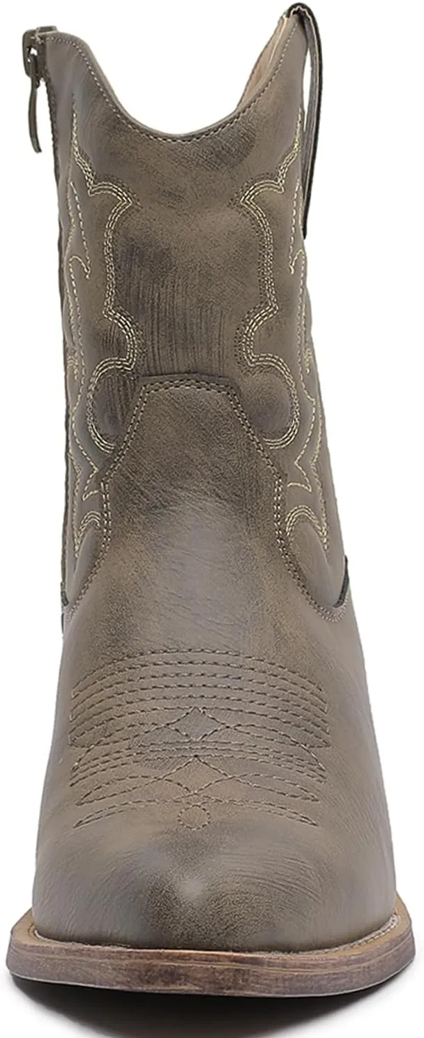 GLOBALWIN Cowboy Boots For Women Cute Cowgirl Boots Women's Western Boots With Embroidery Side Zipper Chunky Heel