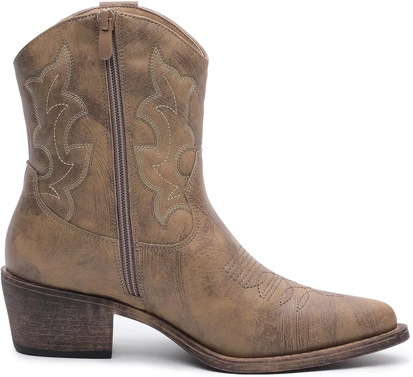 GLOBALWIN Cowboy Boots For Women Cute Cowgirl Boots Women's Western Boots With Embroidery Side Zipper Chunky Heel