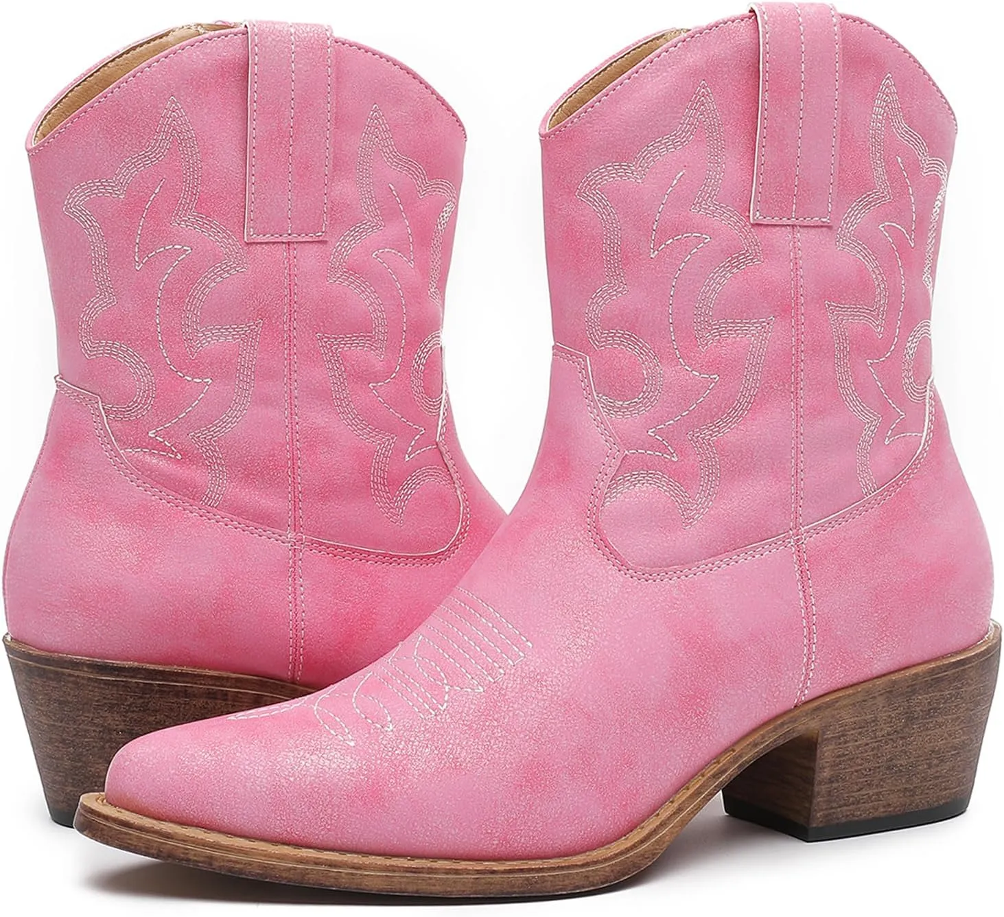 GLOBALWIN Cowboy Boots For Women Cute Cowgirl Boots Women's Western Boots With Embroidery Side Zipper Chunky Heel