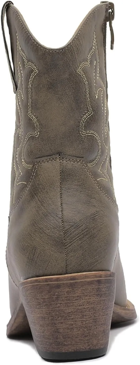 GLOBALWIN Cowboy Boots For Women Cute Cowgirl Boots Women's Western Boots With Embroidery Side Zipper Chunky Heel