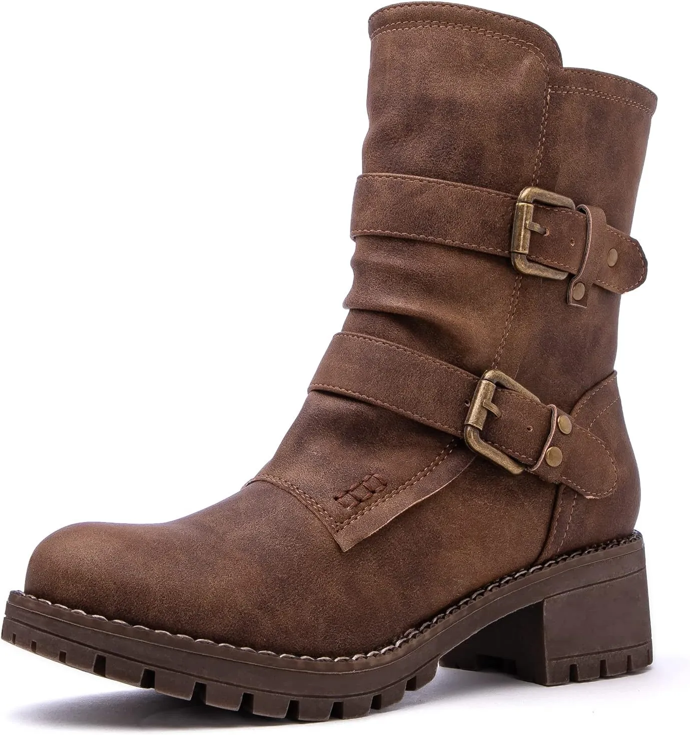 GLOBALWIN Lace up Mid Calf Motorcycle Fashion Festival Boots Combat Riding Military Boots for Women