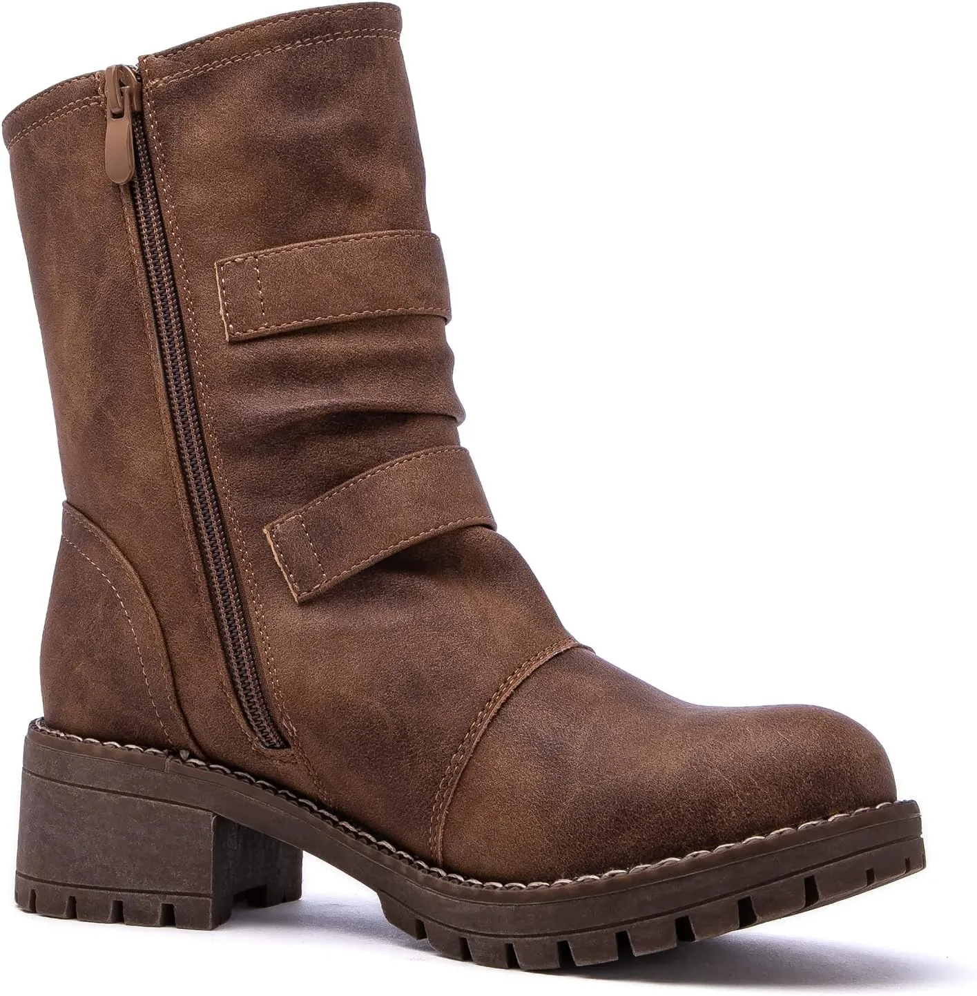 GLOBALWIN Lace up Mid Calf Motorcycle Fashion Festival Boots Combat Riding Military Boots for Women