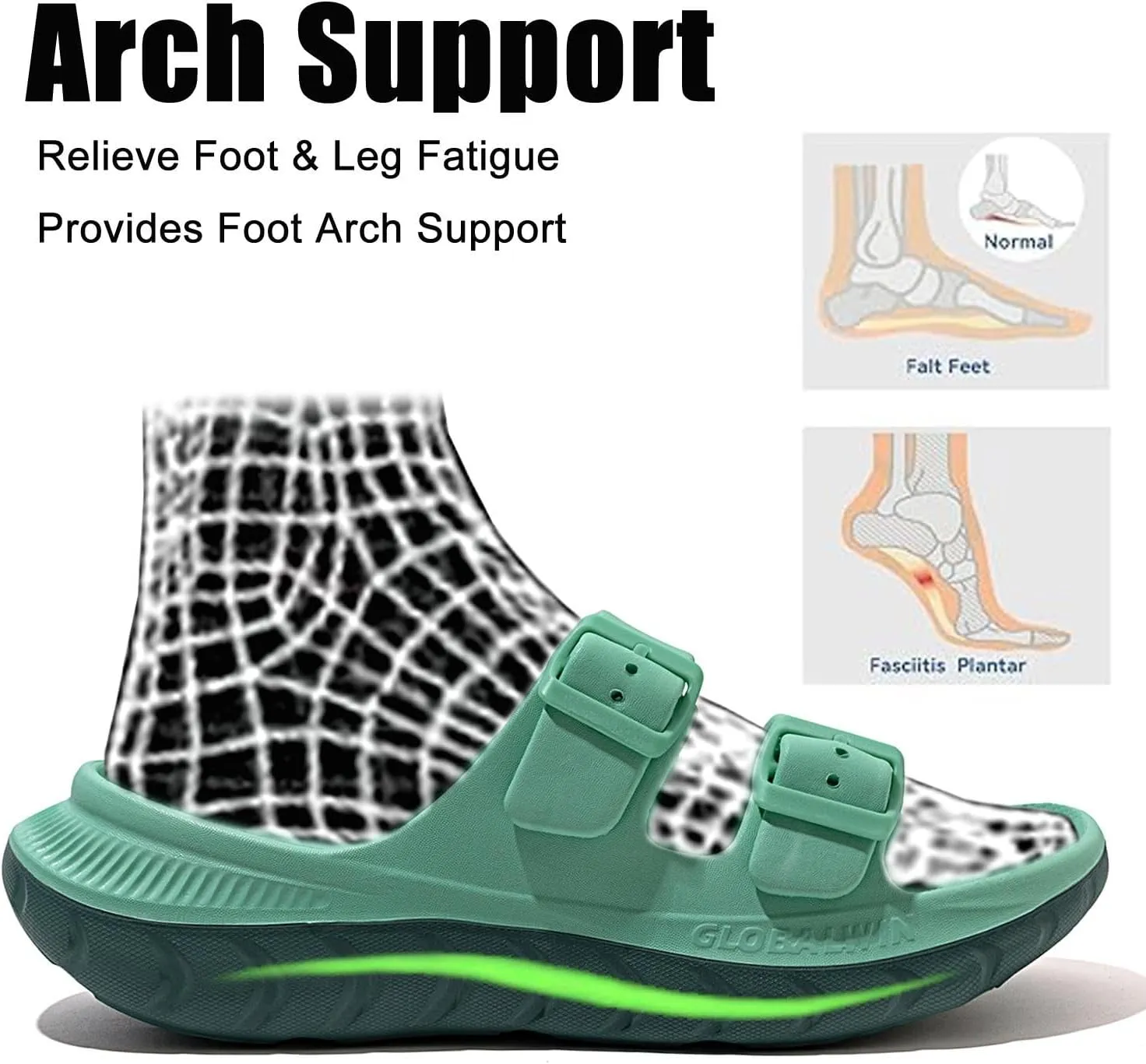 GLOBALWIN Recovery Slides For Women Mia Comfortable Sandals With Arch Support Indoor Outdoor Cloud Slippers Reduce Stress on Feet Lightweight