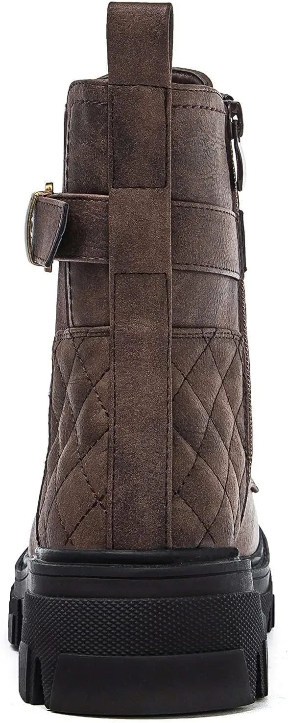 GLOBALWIN Women's Combat Boots Lace Up Ankle Booties Comfortable Lug Sole Boots For Women Chunky Low Heel