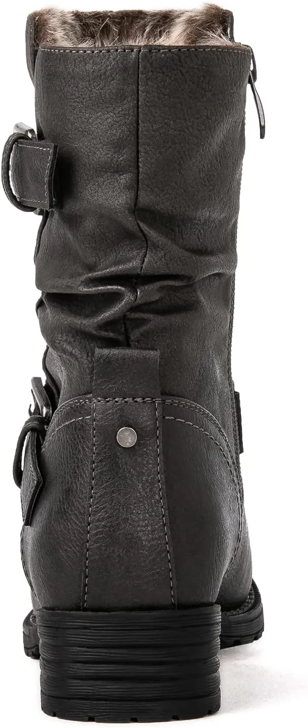 GLOBALWIN Women's Fur Booties Fashion Combat Ankle Boots For Women
