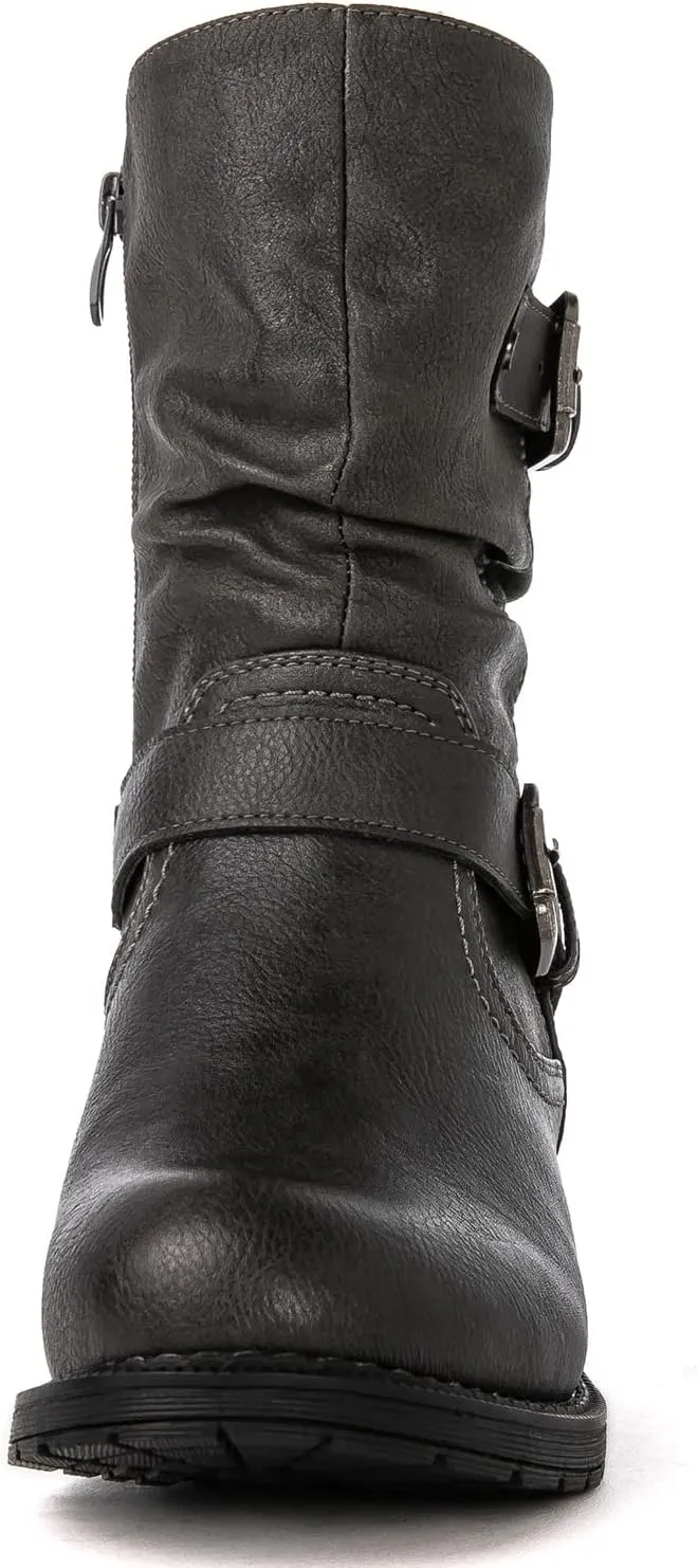 GLOBALWIN Women's Fur Booties Fashion Combat Ankle Boots For Women