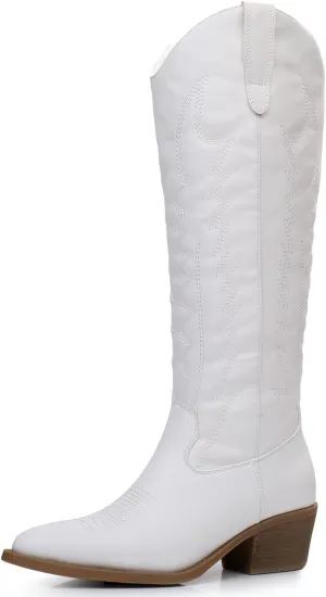 GLOBALWIN Women's Knee High Long Pointed Toe Western Cowboy Boots For Women