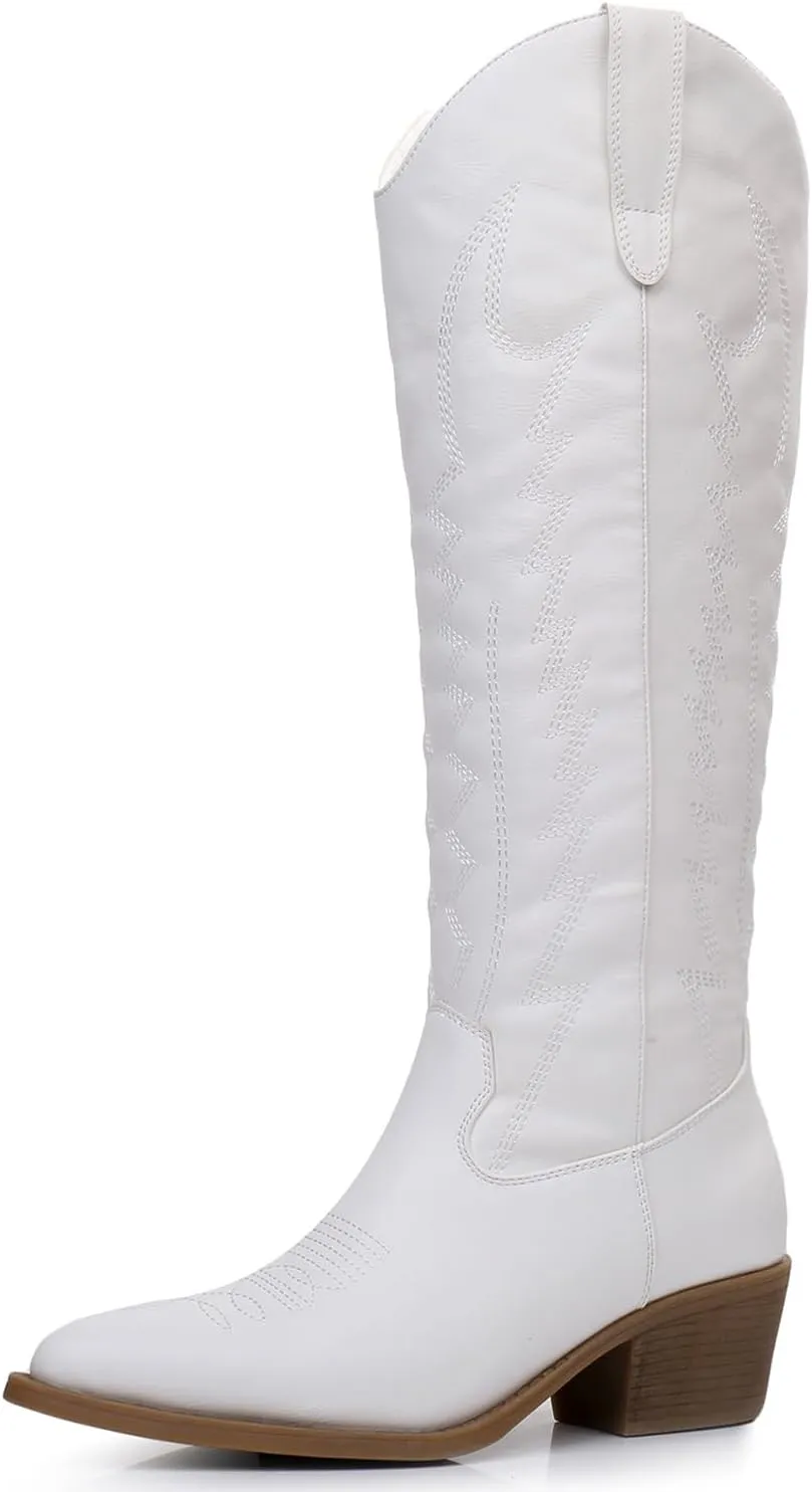GLOBALWIN Women's Knee High Long Pointed Toe Western Cowboy Boots For Women