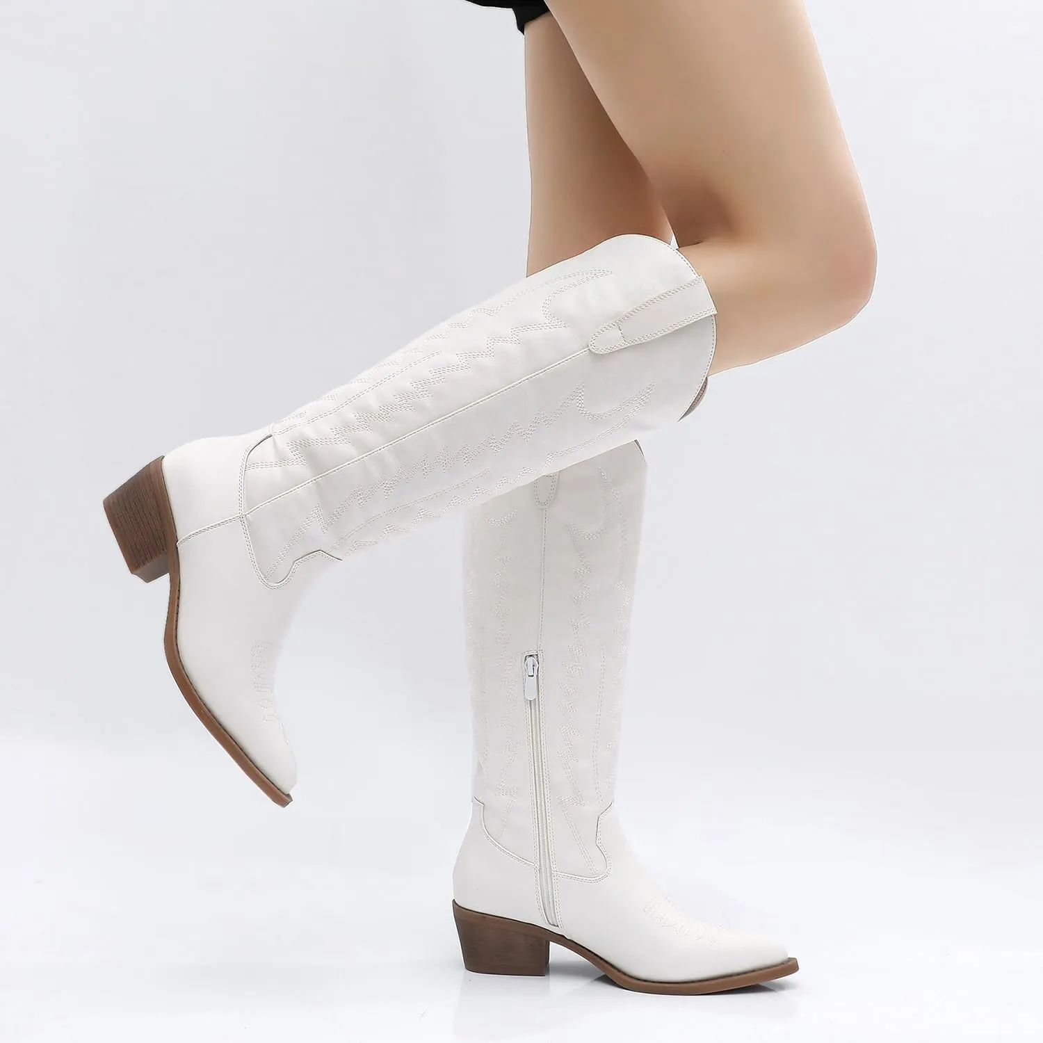 GLOBALWIN Women's Knee High Long Pointed Toe Western Cowboy Boots For Women