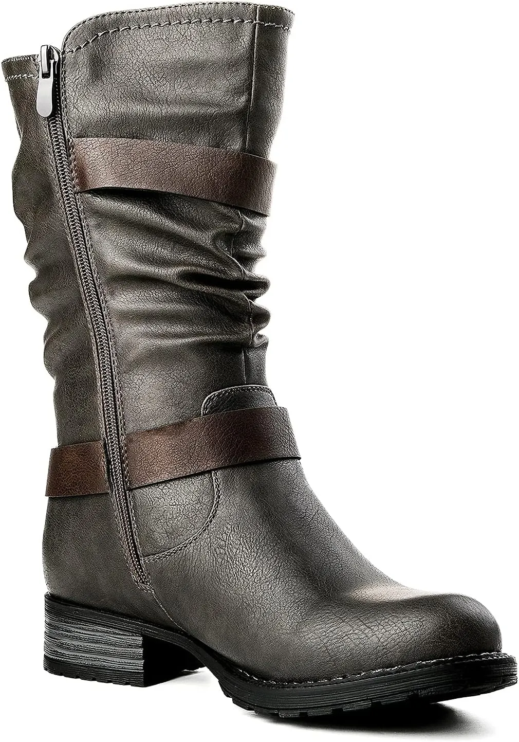 GLOBALWIN Women's Mid Calf Comfortable Fashion Dress Boots For Women Low Heel With Zipper