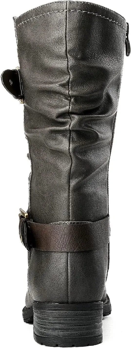 GLOBALWIN Women's Mid Calf Comfortable Fashion Dress Boots For Women Low Heel With Zipper