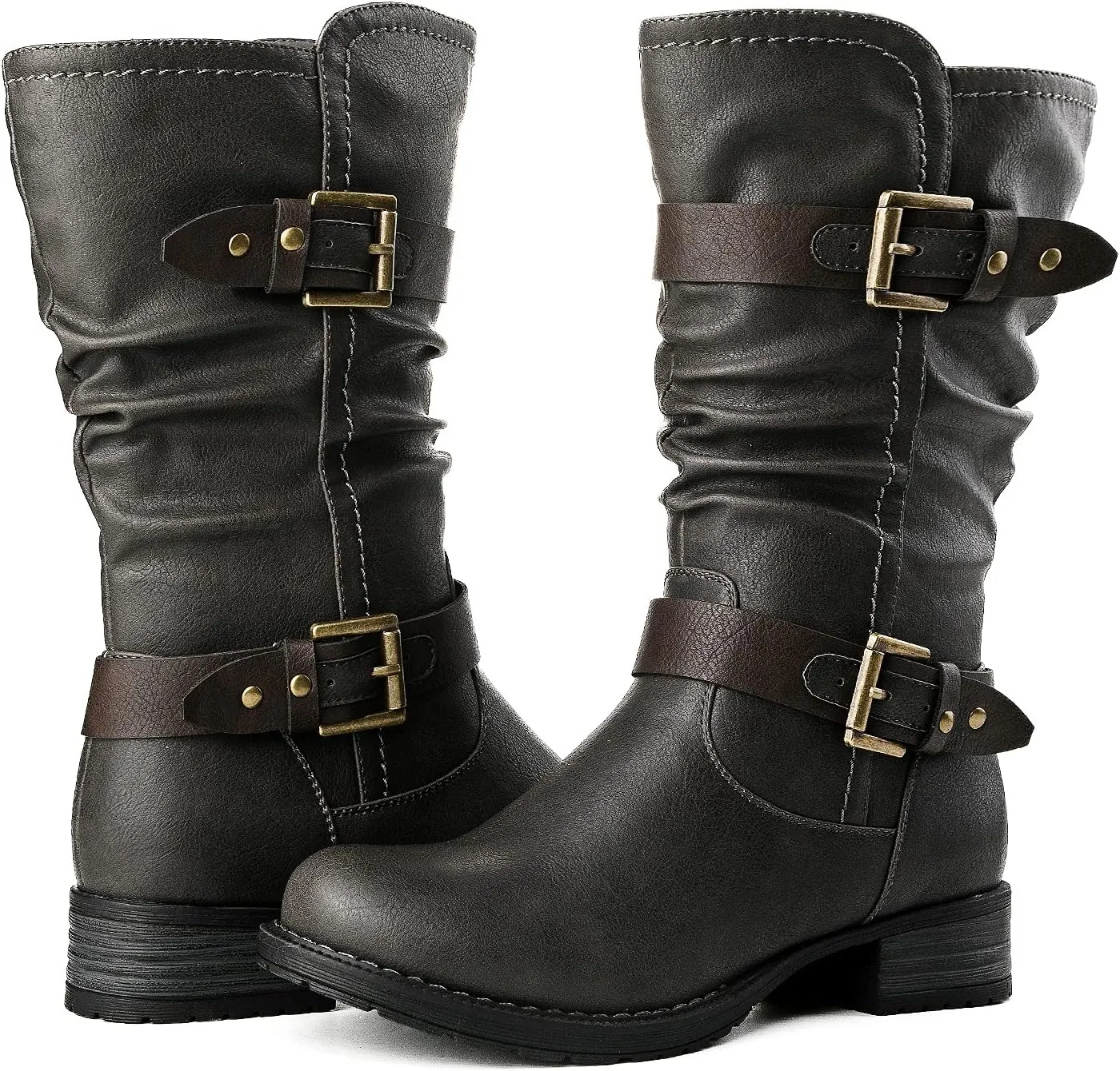 GLOBALWIN Women's Mid Calf Comfortable Fashion Dress Boots For Women Low Heel With Zipper