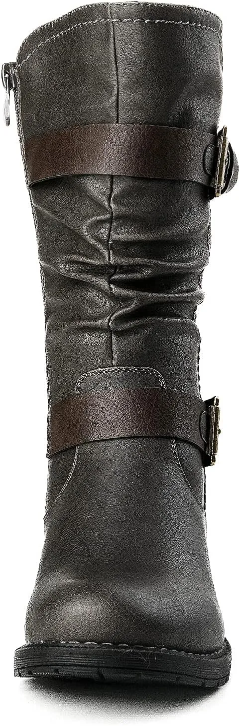 GLOBALWIN Women's Mid Calf Comfortable Fashion Dress Boots For Women Low Heel With Zipper