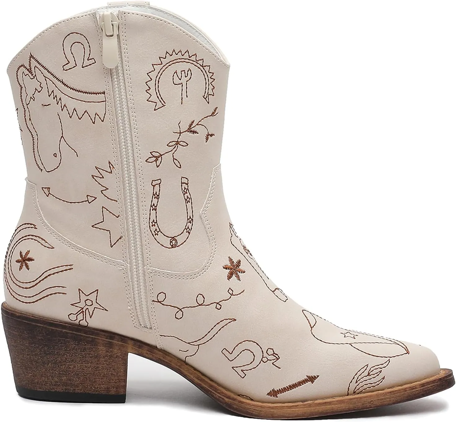 GLOBALWIN Women's Mid Calf Western Cowboy Boots Premium Cowgirl Boots for Women with Floral Embroidery Side Zipper Chunky Heel