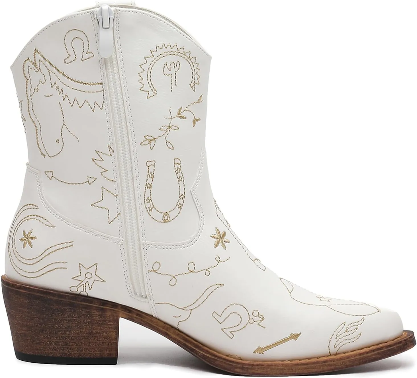 GLOBALWIN Women's Mid Calf Western Cowboy Boots Premium Cowgirl Boots for Women with Floral Embroidery Side Zipper Chunky Heel