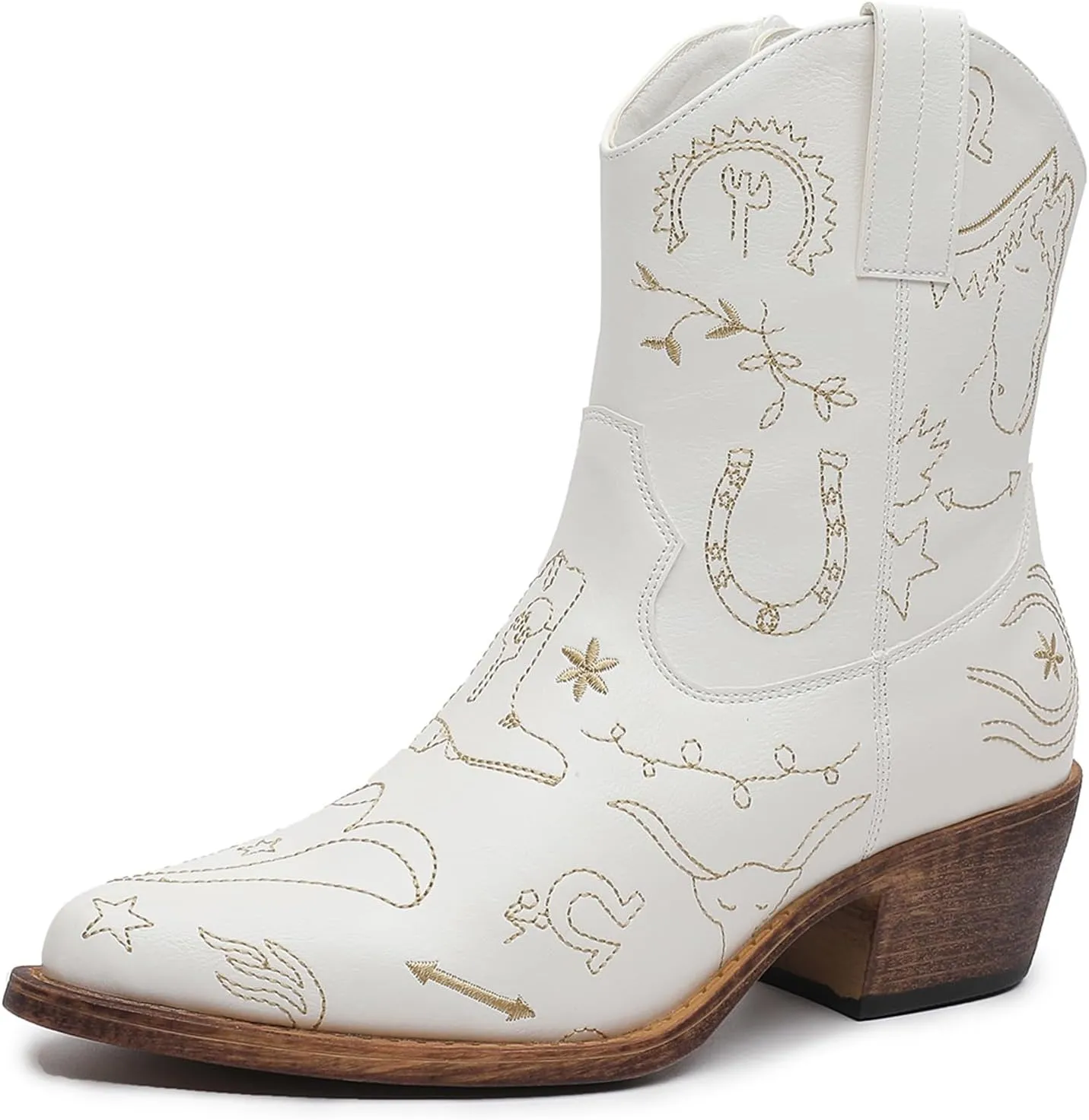 GLOBALWIN Women's Mid Calf Western Cowboy Boots Premium Cowgirl Boots for Women with Floral Embroidery Side Zipper Chunky Heel