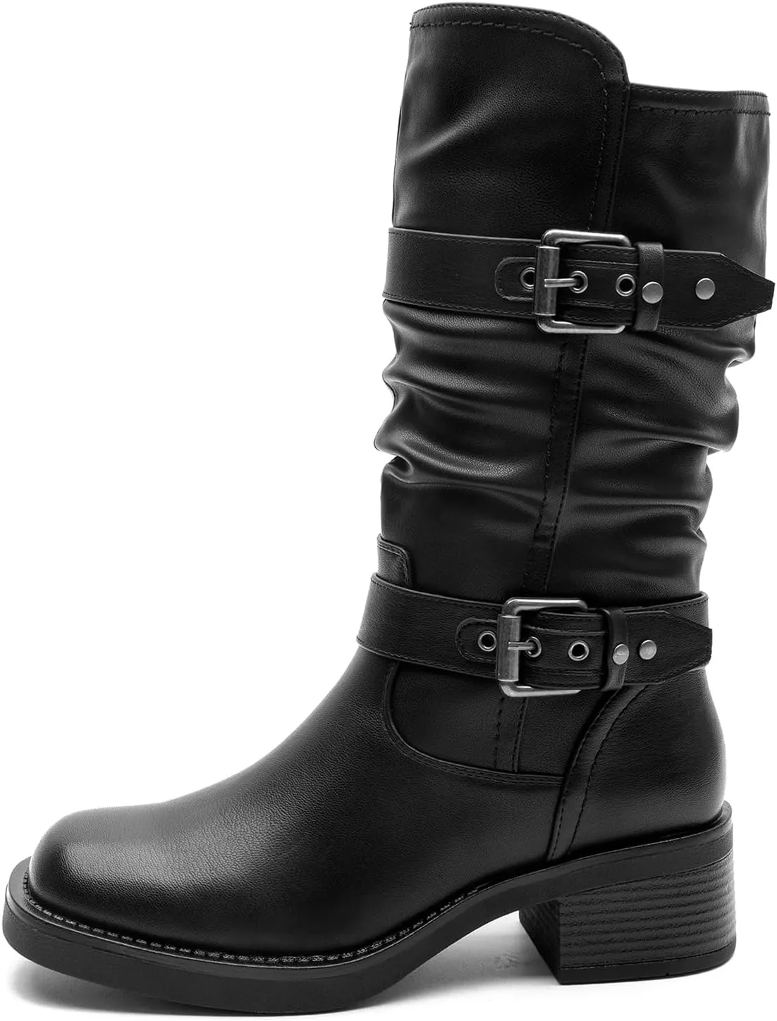 GLOBALWIN Women's Motorcycle Boots Fall Fashion Mid Calf Boots For Women Square Toe Low Heel Size 10M