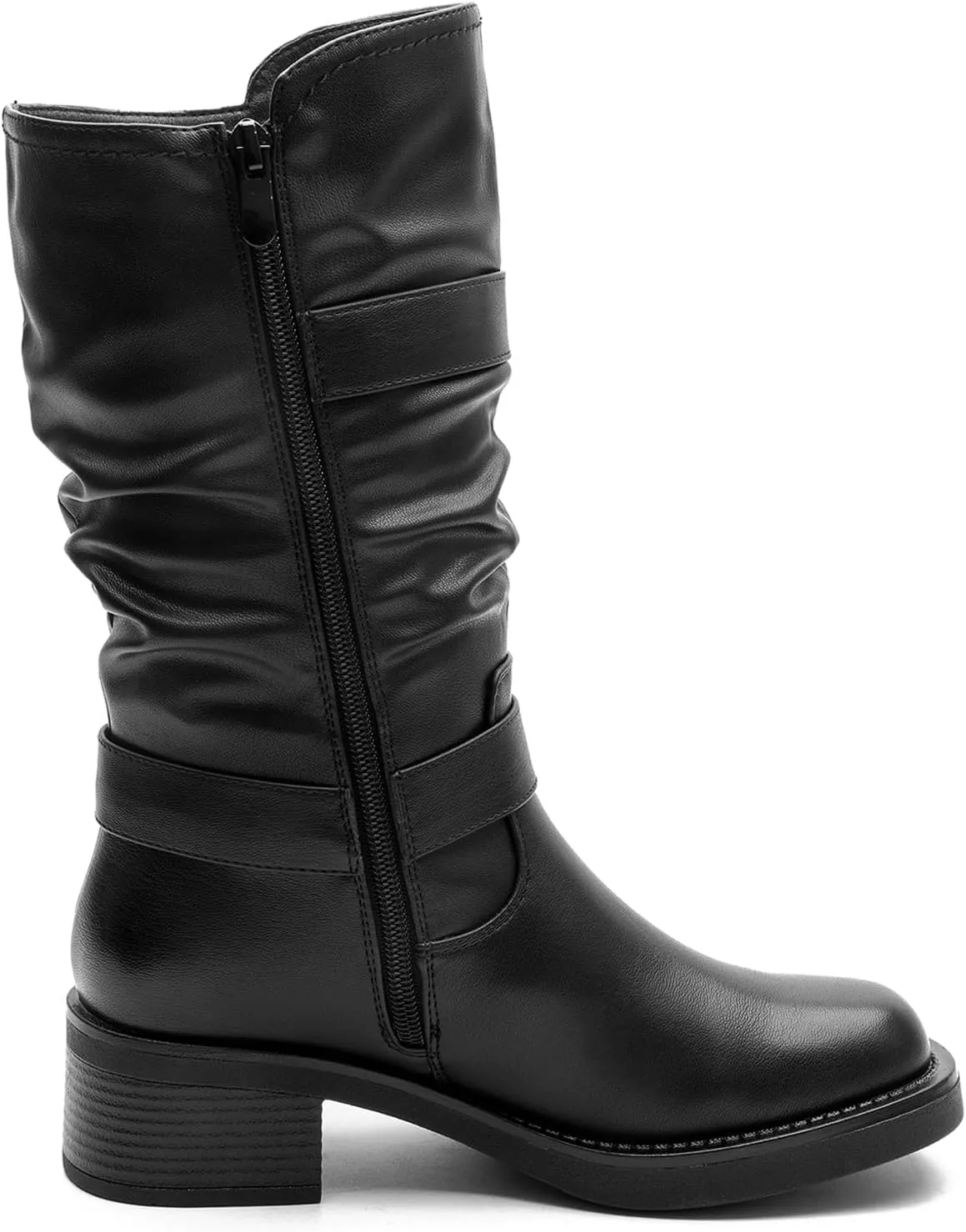 GLOBALWIN Women's Motorcycle Boots Fall Fashion Mid Calf Boots For Women Square Toe Low Heel Size 10M