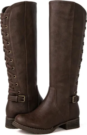 GLOBALWIN Women's Quilted Knee High Fashion Boots Strappy Boots For Women
