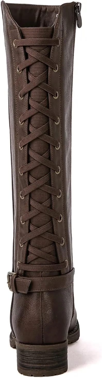 GLOBALWIN Women's Quilted Knee High Fashion Boots Strappy Boots For Women