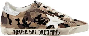 Golden Goose Super-Star Camou Flock Upper Leather Star Laminated Heel Signature Foxing Womens Distressed Sneakers