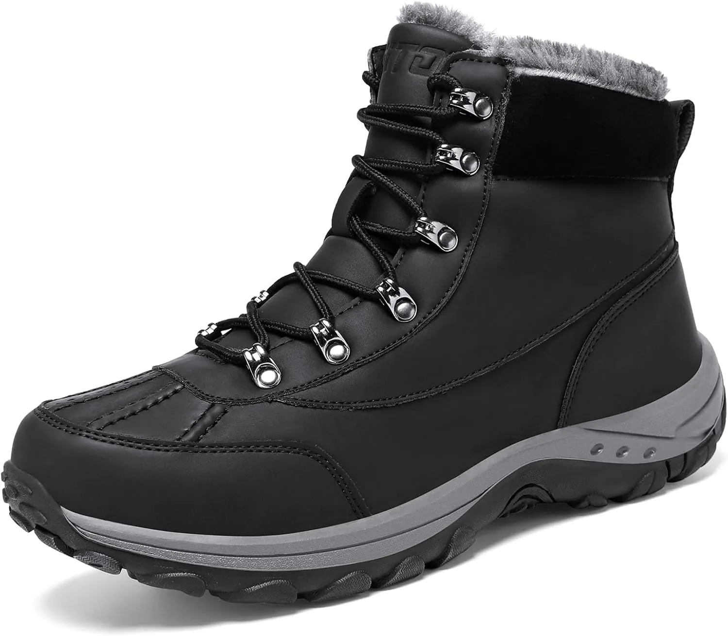 GoodValue Men's Snow Boots Waterproof Insulated Warm Fur Lined Winter Duck Boot Non-slip Outdoor Ankle Mid-top Cold Weather Shoes Work Hiking Trekking