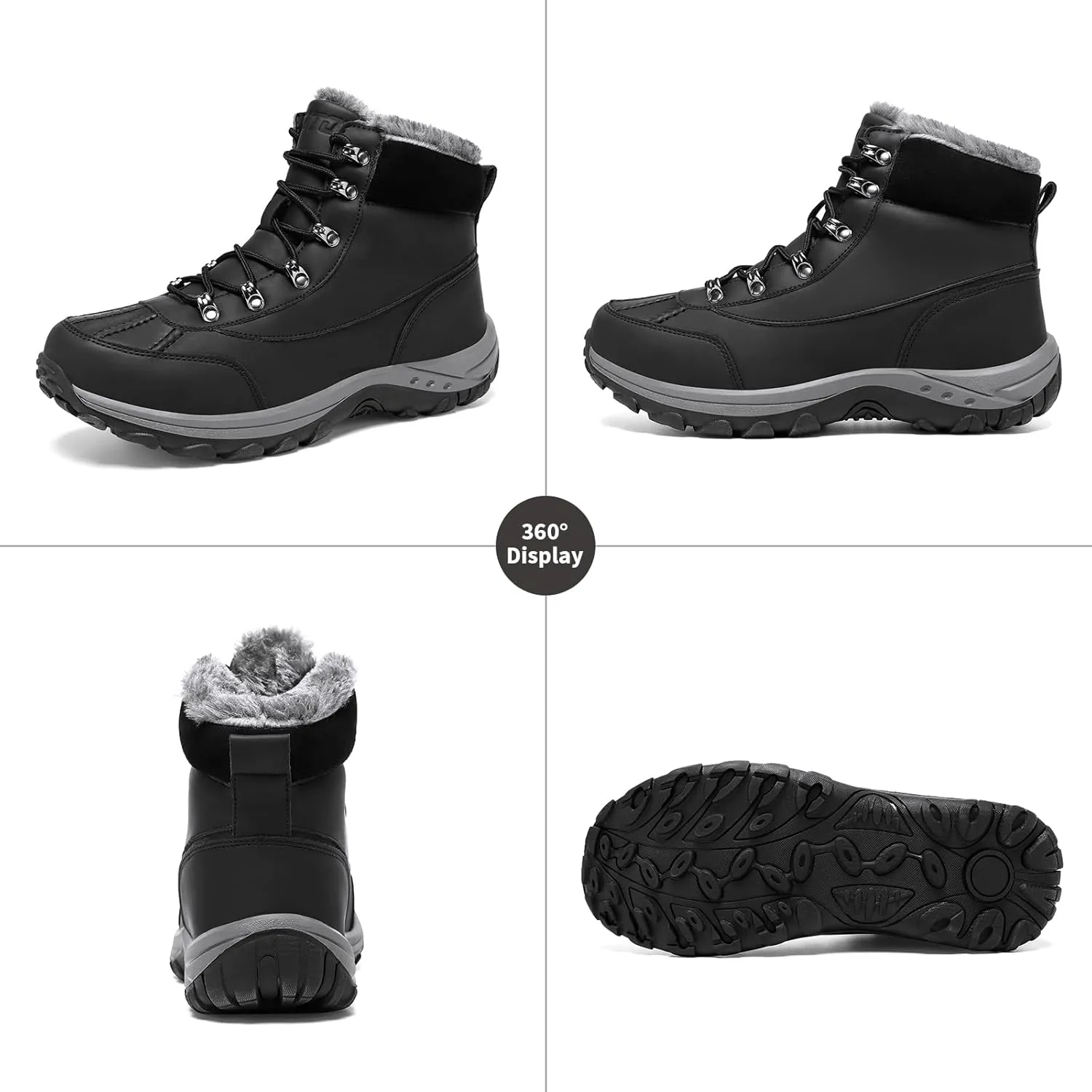 GoodValue Men's Snow Boots Waterproof Insulated Warm Fur Lined Winter Duck Boot Non-slip Outdoor Ankle Mid-top Cold Weather Shoes Work Hiking Trekking