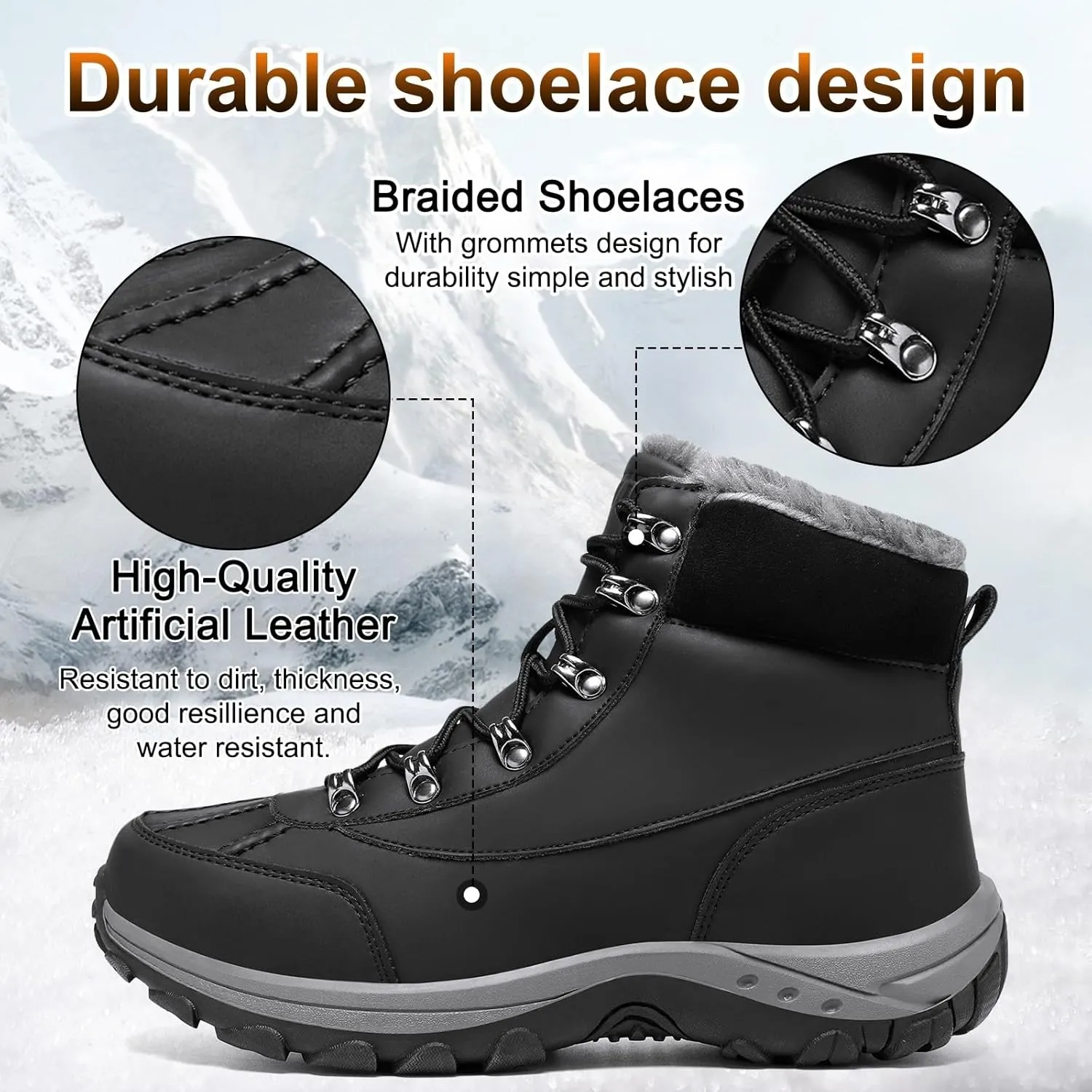 GoodValue Men's Snow Boots Waterproof Insulated Warm Fur Lined Winter Duck Boot Non-slip Outdoor Ankle Mid-top Cold Weather Shoes Work Hiking Trekking