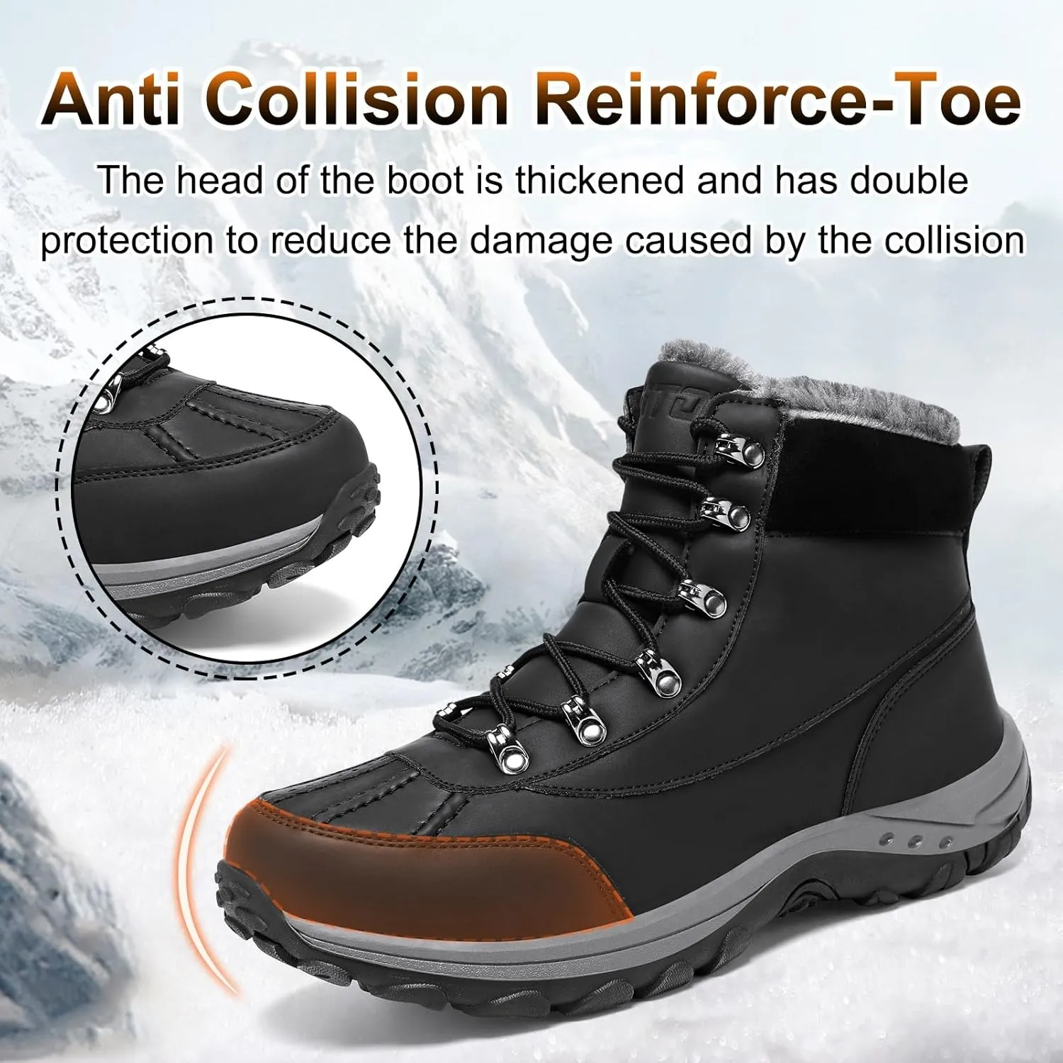 GoodValue Men's Snow Boots Waterproof Insulated Warm Fur Lined Winter Duck Boot Non-slip Outdoor Ankle Mid-top Cold Weather Shoes Work Hiking Trekking