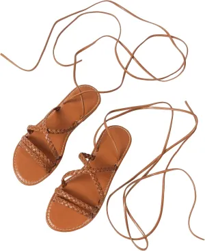 GORGLITTER Women's Rope Lace Up Sandals Tie Up Strappy Flat Sandals Gladiator Open Toe Western Slide Sandals